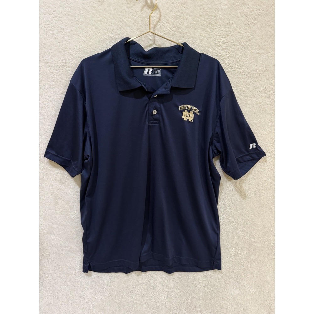 Russell Athletic Notre Dame Polo Shirt Mens Sz XL Navy Football Sports